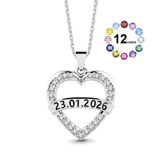 Gnoce Personalized Heart Birthstone Necklace with Custom Date Engraving_1