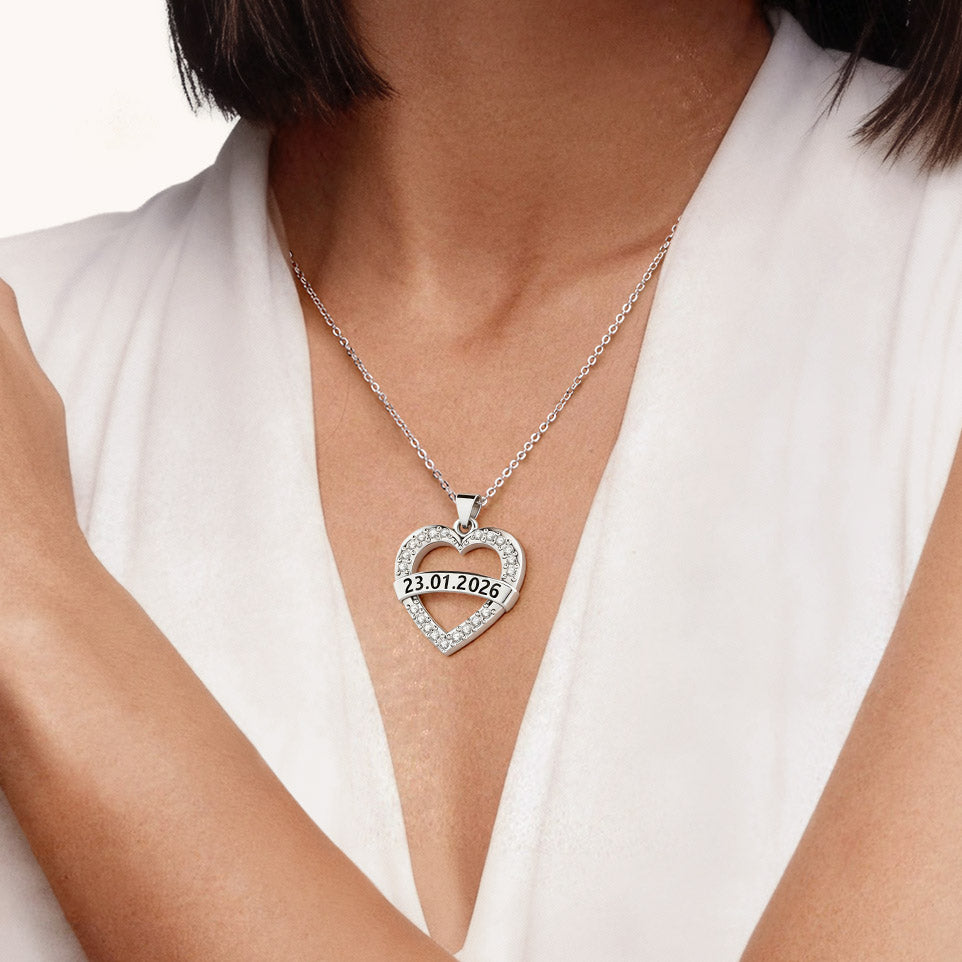 Gnoce Personalized Heart Birthstone Necklace with Custom Date Engraving_2