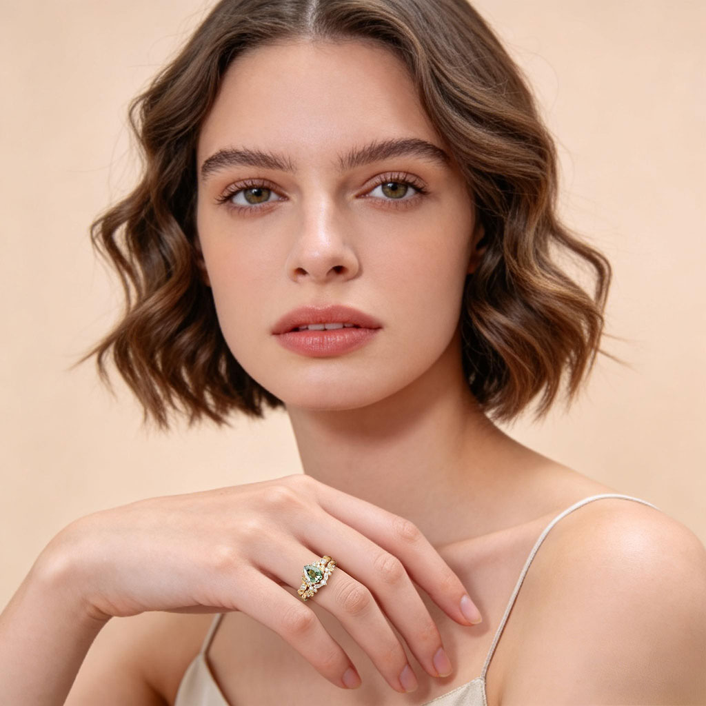 Gnoce Nature's Embrace Pear-cut Leaf Ring Set_3