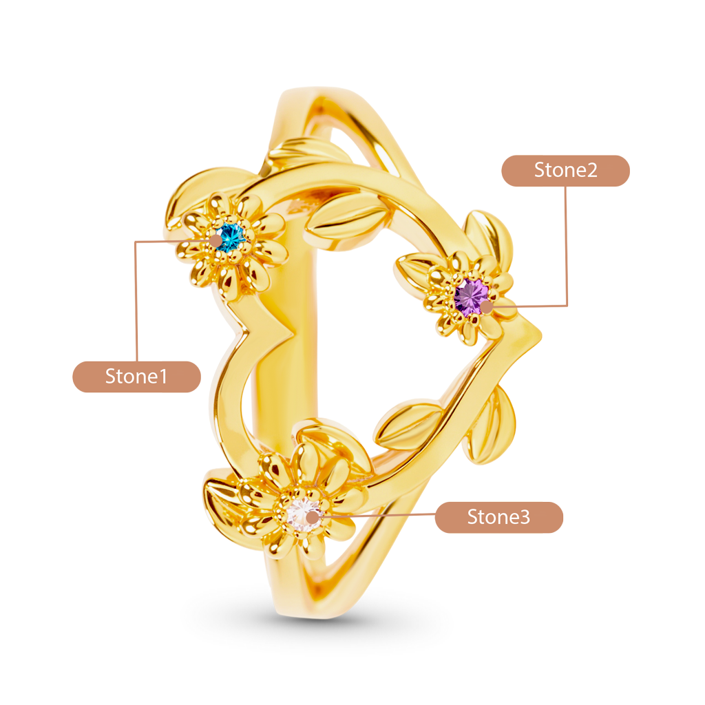 Gnoce Personalized Heart Flower Birthstone Gold Ring Custom Gift for Women_3