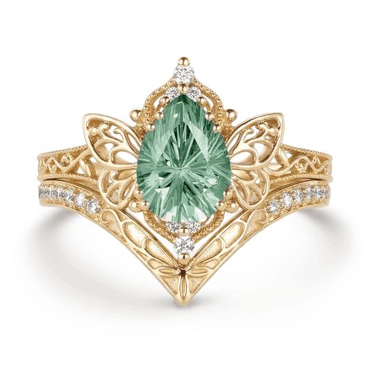 Gnoce Inspired Fairy Butterfly Vintage Engagement Ring Set_1