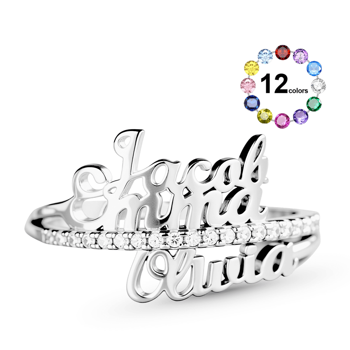 Gnoce Personalized Name Ring Custom Birthstone Family Ring_1