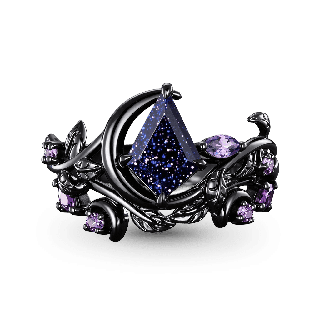 Gnoce Gothic Nature Crescent Moon Engagement Ring Set_1