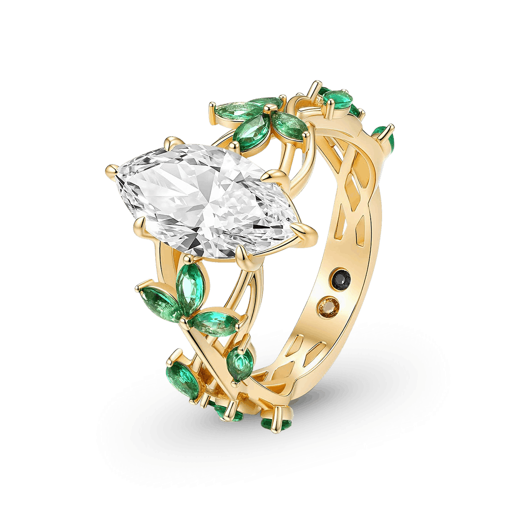 Gnoce Nature-Inspired Marquise-cut Emerald Leaf Engagement Ring_4