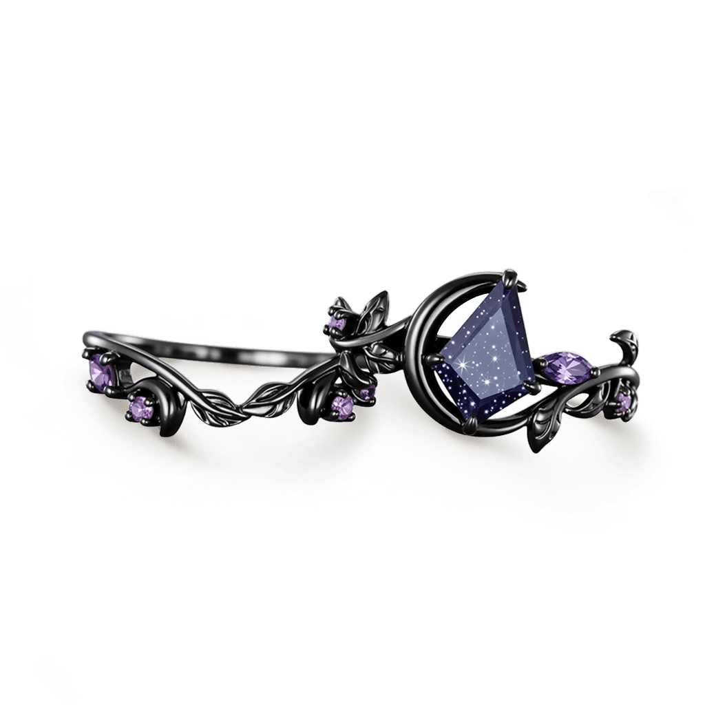 Gnoce Gothic Nature Crescent Moon Engagement Ring Set_4