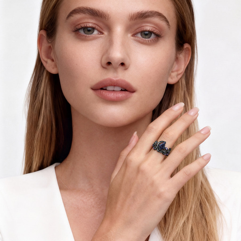 Gnoce Gothic Nature Crescent Moon Engagement Ring Set_3