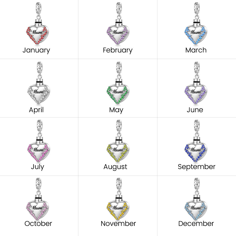 Gnoce Engravable Mom Heart Memorial Urn Ashes Birthstone Pendant Dangle Charm_8