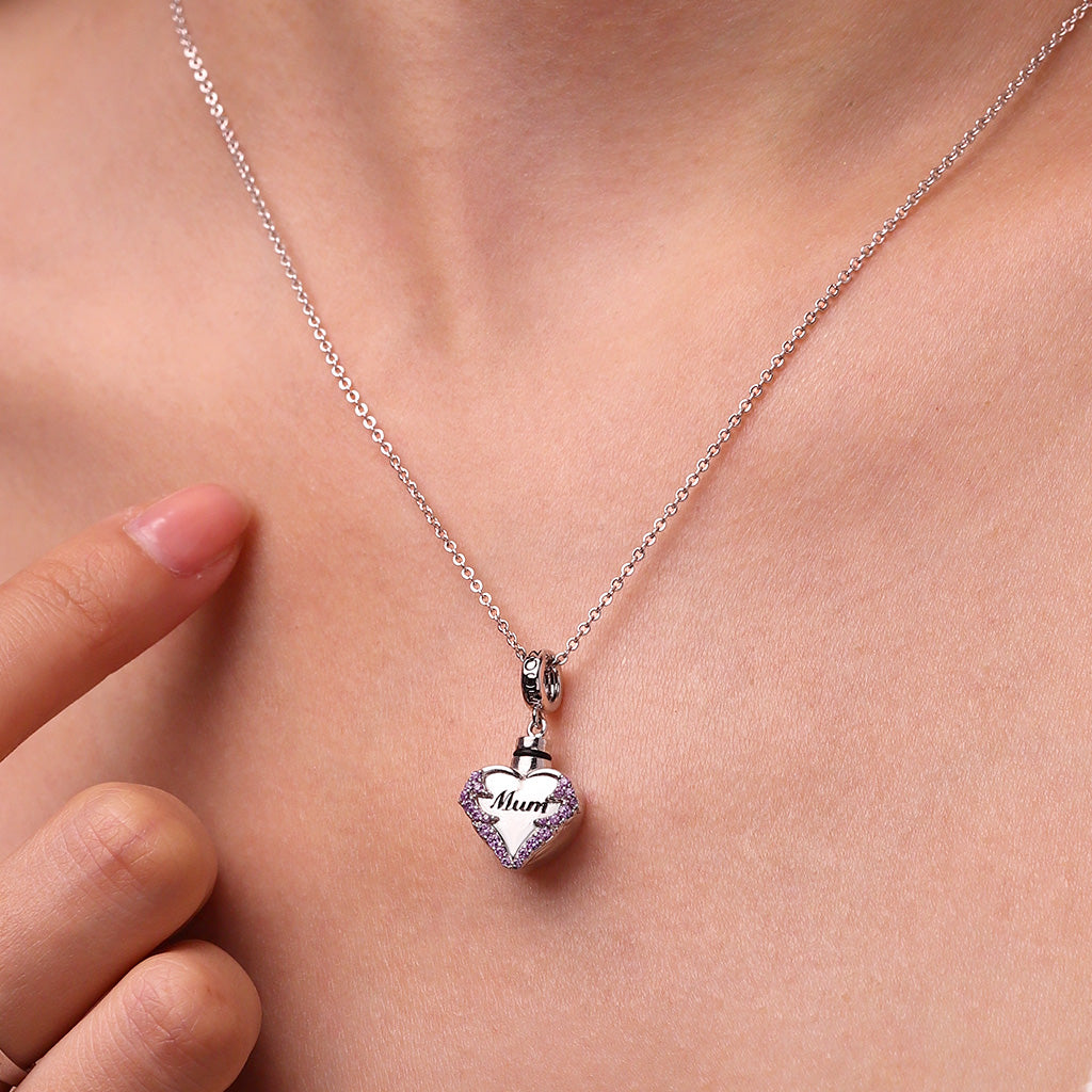 Gnoce Engravable Mom Heart Memorial Urn Ashes Birthstone Pendant Dangle Charm_4