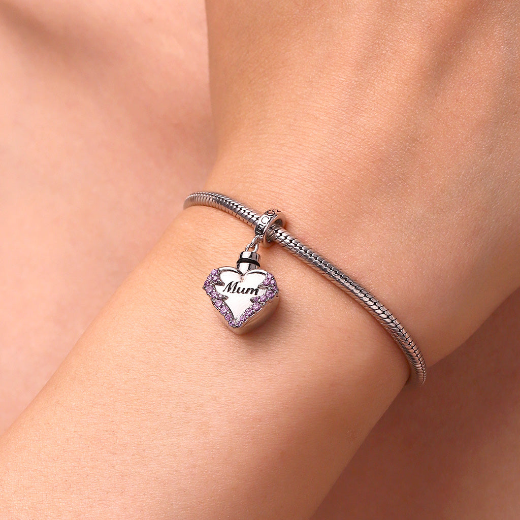 Gnoce Engravable Mom Heart Memorial Urn Ashes Birthstone Pendant Dangle Charm_3