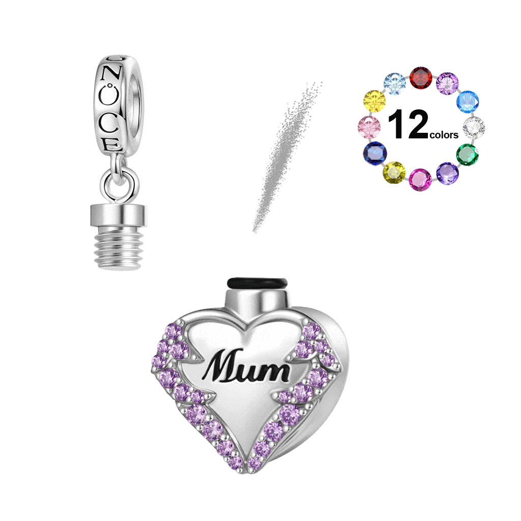 Gnoce Engravable Mom Heart Memorial Urn Ashes Birthstone Pendant Dangle Charm_1