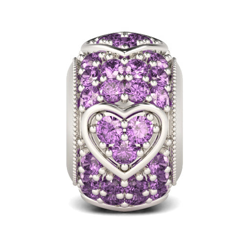 Gnoce "Wish a Friend"  Twinkling Amethysts Stone Surrounded Hearts Shape Design 925 Sterling Silver Charm Beads Hits Perfect for Pandora Bracelets_1