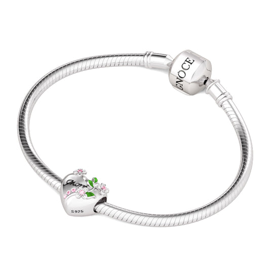 Gnoce "To my Loved Mom" Pink Flower Heart Shape Sterling Silver Bead Charm Engraved with Mom_3
