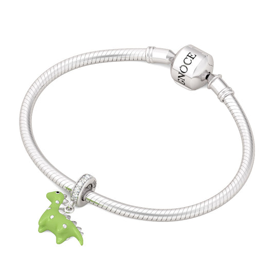 Gnoce "You are Delicious" 925 Sterling Silver Green Enamelled Dinosaur Pendant Charm_3