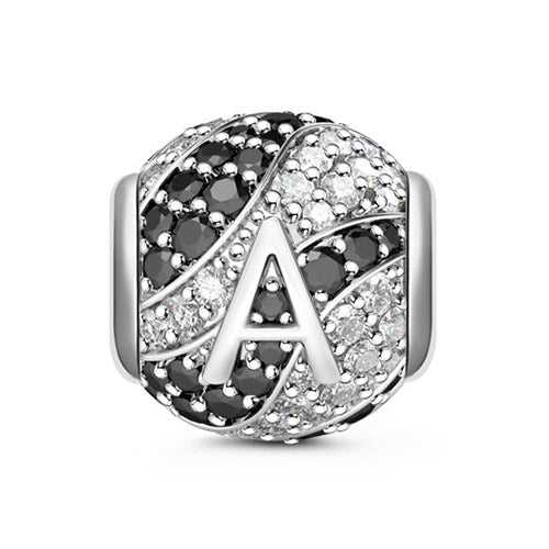 Gnoce “Letter A with Special Meaning for Special Person ”Made of 925 Sterling Silver Black & Clear  CZ Letter A Charm_1