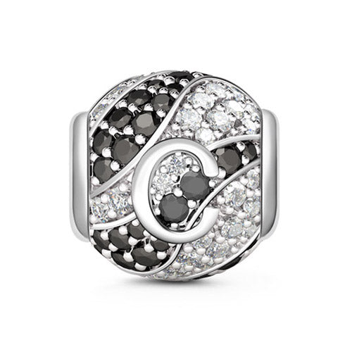 Gnoce “Letter C with Special Meaning for Special Person ”Made of 925 Sterling Silver Black & Clear  CZ Letter C Charm_1