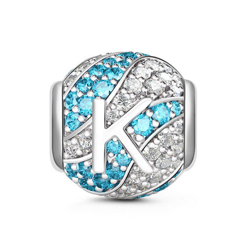 Gnoce “Letter K with Special Meaning for Special Person ”Made of 925 Sterling Silver Aquamarine & Clear  CZ Letter K Charm_1