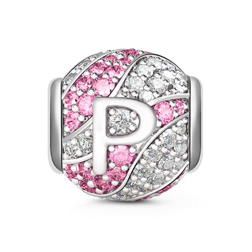 Gnoce “Letter P with Special Meaning for Special Person ”Made of 925 Sterling Silver Pink & Clear  CZ Letter P Charm_1