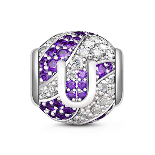 Gnoce “Letter U with Special Meaning for Special Person ”Made of 925 Sterling Silver Amethyst & Clear CZ Letter U Charm_1