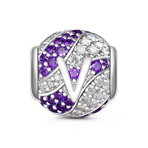 Gnoce “Letter V with Special Meaning for Special Person ”Made of 925 Sterling Silver Amethyst & Clear CZ Letter V Charm_1
