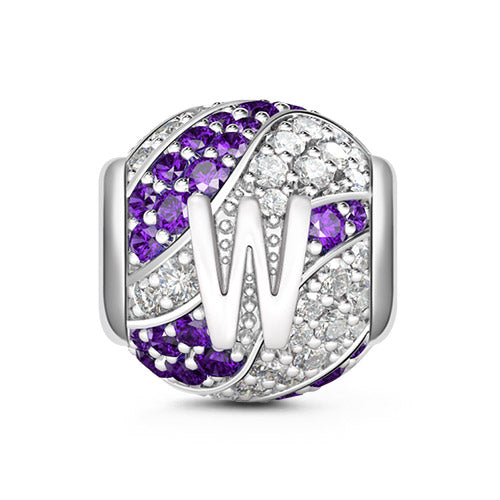 Gnoce “Letter W with Special Meaning for Special Person ”Made of 925 Sterling Silver Amethyst & Clear CZ Letter W Charm_1