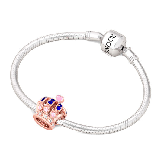 Gnoce "Beauty Crown for Good Memory  "Pink Cubic Zircon Set Detail Craft Style Rose Gold Crown Sapphire Charms_3