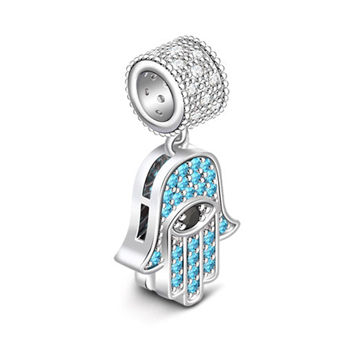 Gnoce "Peace and Heath" Evil Eye on Hand of Fatima 925 Sterling Silver Bead Charm_2