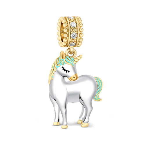 Gnoce "Divine Soul and Spirit" Yellow Gold Plated Unicorn Silver Beads fit Animal Charm Pendant Locket for Bracelet/Necklace_1