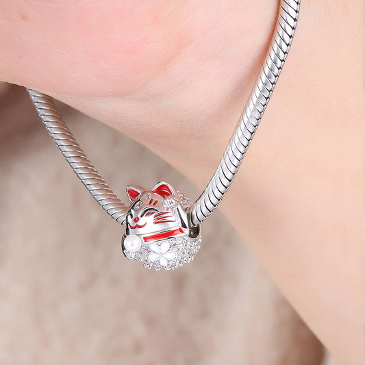 Gnoce "Wish You Luck" Lucky Cat Charm 925 Sterling Silver Fit All Major Brands of Bracelet_4