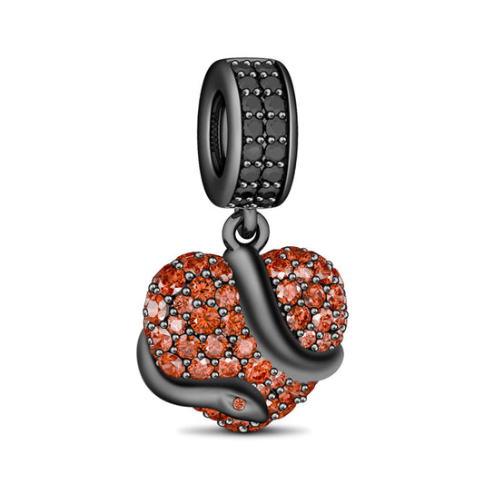 Gnoce "Snake Coiled on the Heart "925 Sterling Silver Stunning CZ Dazzling Garnet Stones Snake Heart Charm_1