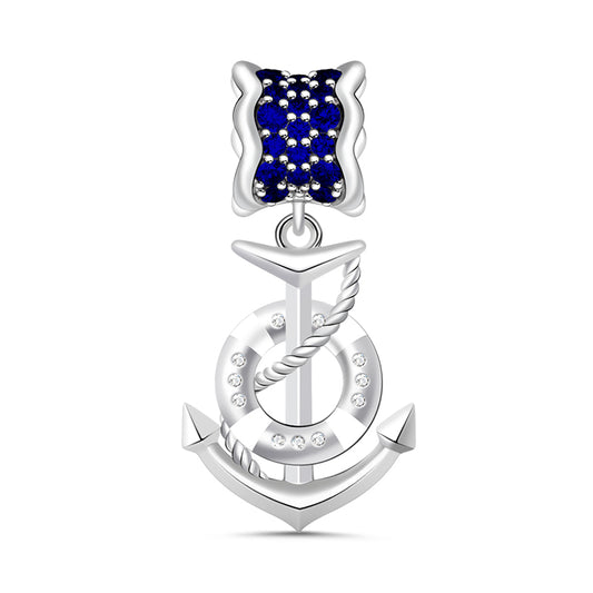 Gnoce "Seaside theme Anchor" 925 Sterling Silver My Adventure Journey Dark Sapphire CZ Stones Anchor Charm_1