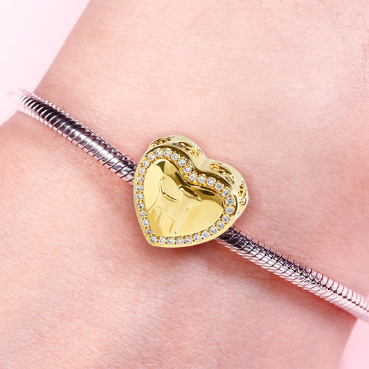 Gnoce "Your Puppy is Always There to Brighten Your Day" Heart Shaped 18k Gold Plated White Stone 925 Sterling Silver Charm Bead_3