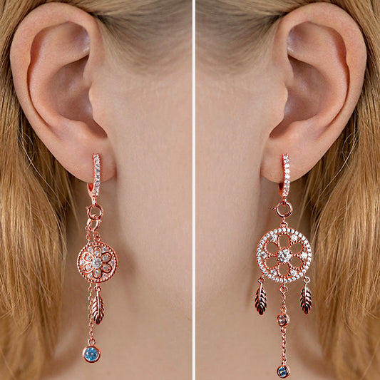 Gnoce "Infinite Shine" Dazzling 925 Sterling Silver 18k Rose Gold Plated Drop Earrings with Clear CZ Stones_4