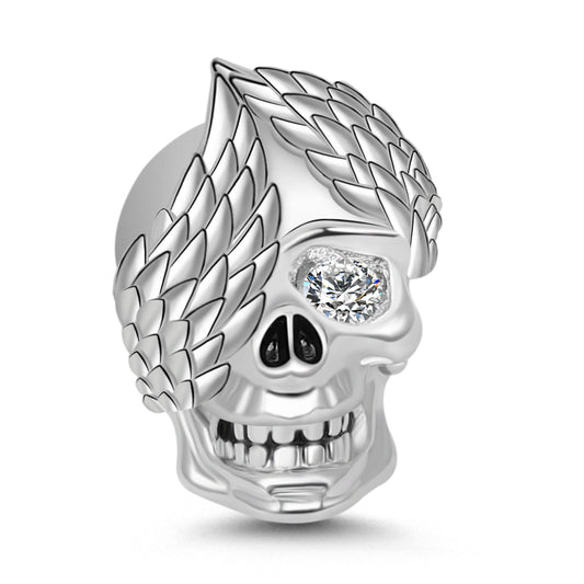 Gnoce "Skull with Wing" Charm Sterling Silver Bead with Cz_1