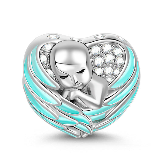 Gnoce "Sleeping Baby Wrapped in Angel Wings" Baby Charm Blue Wings Silver for mothers_1