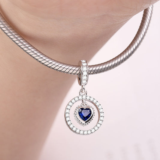 Gnoce "Unique Love" Heart shaped Blue Crystal with engraved "Tia" Pendant Charm Sterling Silver Bead for Aunt_3