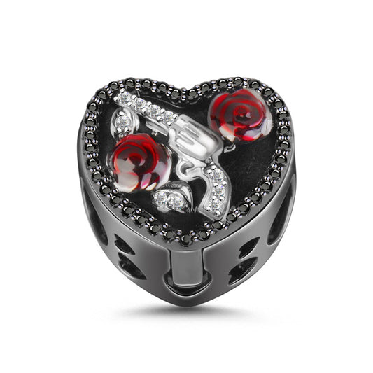Gnoce "Guns and Roses" Essential Oil Diffuser Charm Aromatherapy S925 Sterling Silver Bead Black Plated_1