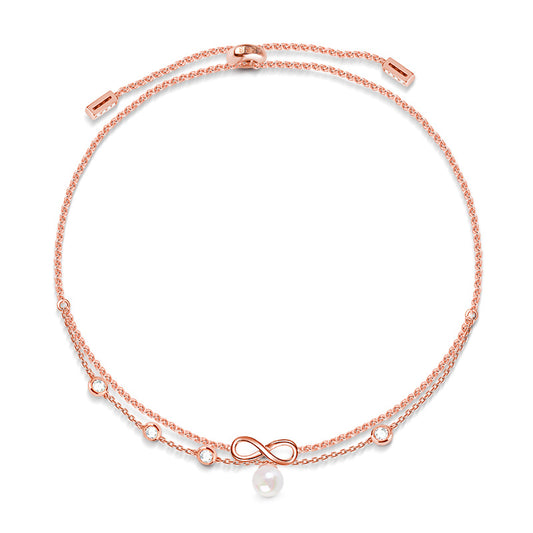 Gnoce "Love Anklet Lock "  18K Rose Gold Plated Pearl Infinity Anklet Inlaid with CZ Stones_1