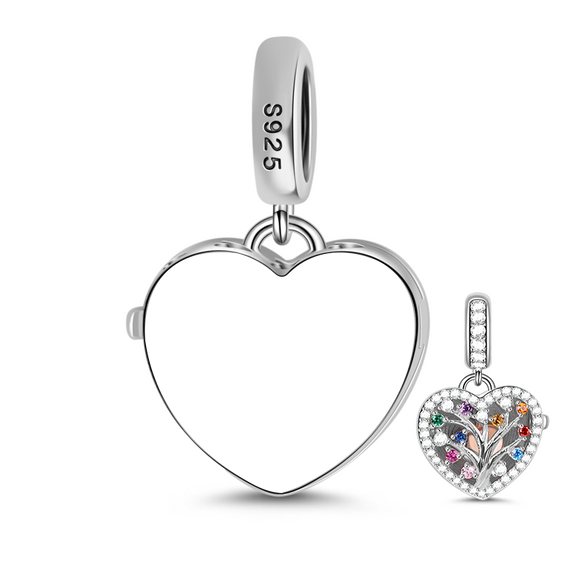 Silver Family Tree Engravable Charm Pendant Colorful Zirconia