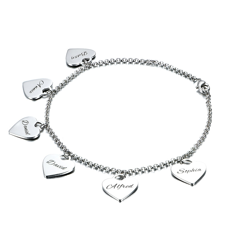 Gnoce "My Heart Beat For You" Personalized Heart Charm Engravable Bracelet For Mom_4