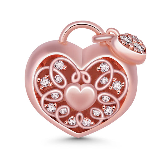Gnoce "Lock My Heart" Hollow Heart Shaped Lock Charm with CZ Sterling Silver 18k Rose Gold Plated_1