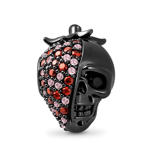 Strawberry Skull Charm Bead Sterling Silver Black Plated inlaid with Stones_1