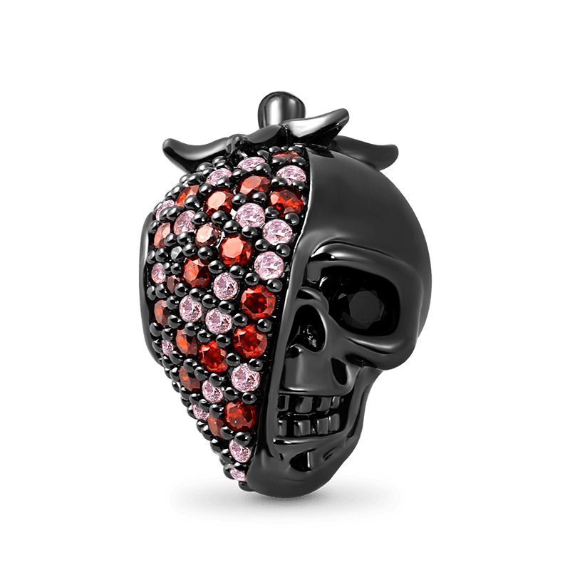Strawberry Skull Charm Bead Sterling Silver Black Plated inlaid with Stones_1