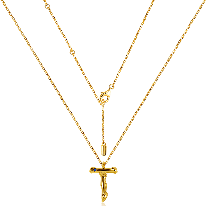 Letter T Pendant Bamboo Initial Necklace Adjustable Chain Length 18k Gold Plated 925 Sterling Silver_2