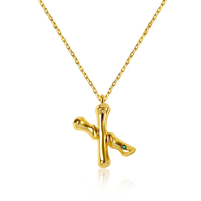 Letter X Pendant Bamboo Initial Necklace Adjustable Chain Length 18k Gold Plated 925 Sterling Silver_1