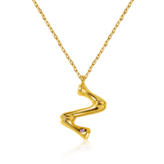 Letter Z Pendant Bamboo Initial Necklace Adjustable Chain Length 18k Gold Plated 925 Sterling Silver_1