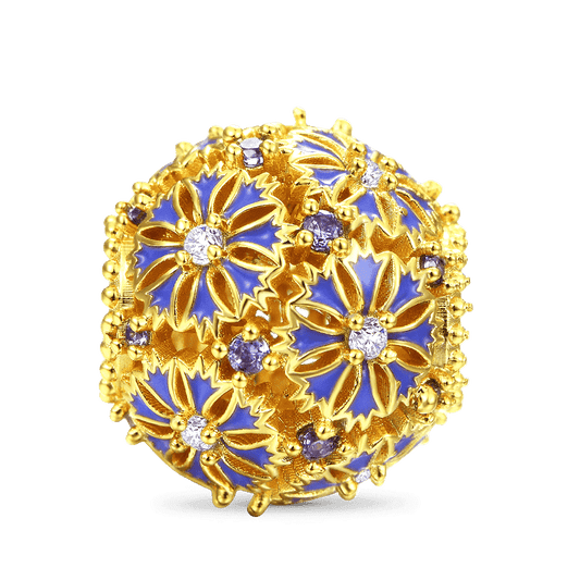 Blue daisy Charm Bead 18K Gold Plated 925 Sterling Silver_1