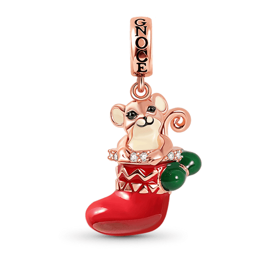 Mouse with Christmas Stocking Pendant Dangle Charm Sterling Silver 18k Rose Gold Plated for Christmas_1