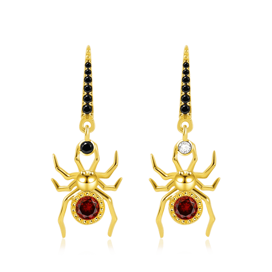 Spider Earrings Sterling Silver 18k Gold Plated with Red Stone_1