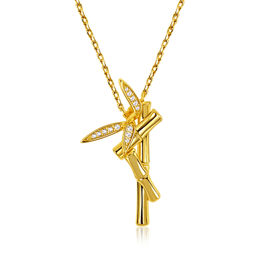 Bamboo Necklace Sterling Silver 18k Gold Plated with Stones_1