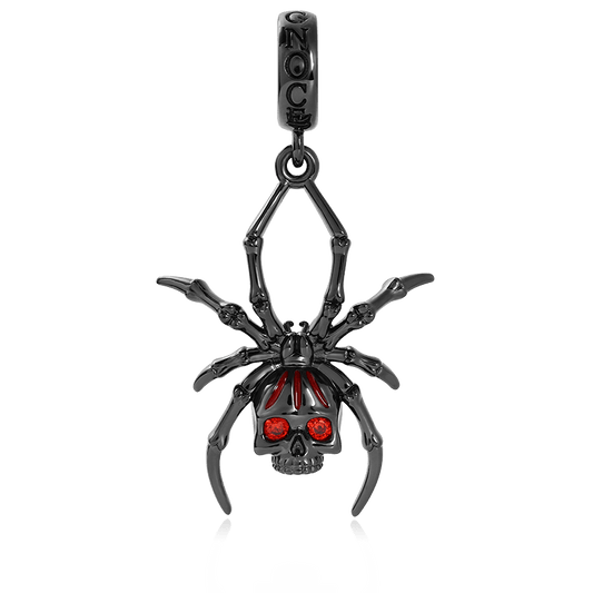 Spider Skull Pendant Dangle Charm Sterling Silver Black Plated_1